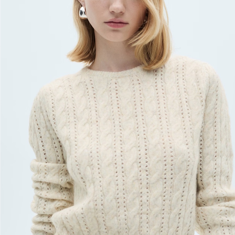 Mango Soft Cream Cable Knit Sweater